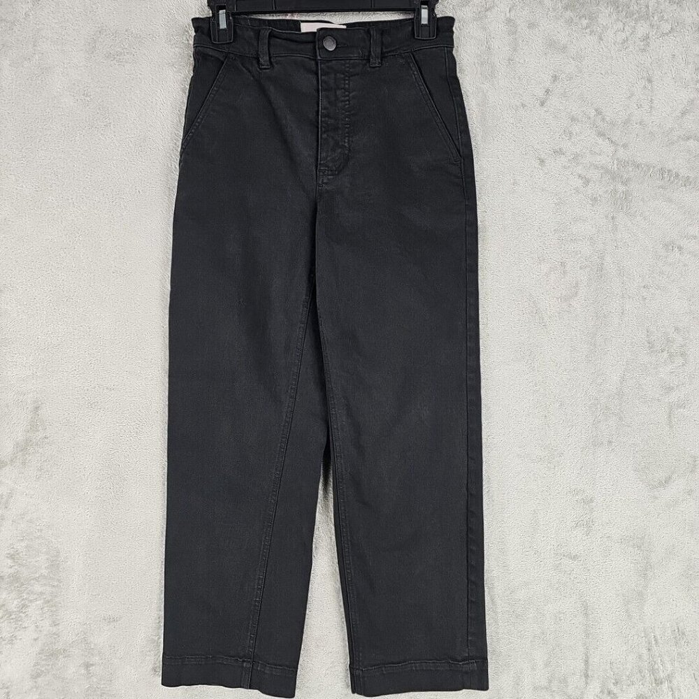 Everlane Jeans Womens 0 Black Cropped Straight High Rise Ankle Stretch Denim